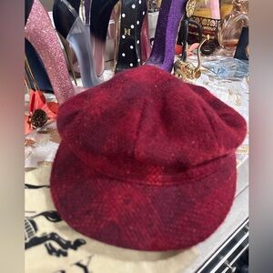 Burberry Red and Black Smoked Check HorseFerry House Plaid Cap - NWOT!